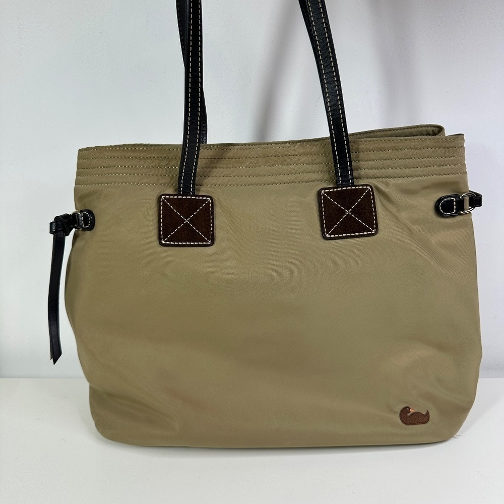 Dooney & Bourke Victoria Tan Beige Nylon Shoulder Bag With Leather Details Large